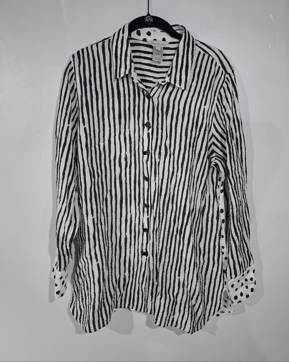 Multiples Tunic Shirt Sz L Back And Front Button Mixed Pattern Lightweight Artsy